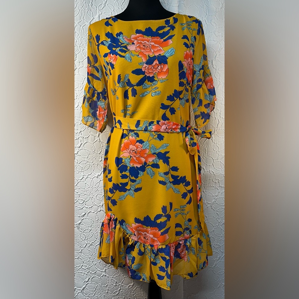 Cupshe- Women’s Yellow Floral Midi w/removable belt Dress (M) ‼️NWT‼️